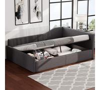 Cama hidráulica acolchada de 140x200 cm con espacio de almacenamiento, tipo sofá-cama con respaldo y reposabrazos, cama doble con espacio de almacenamiento y somier, color gris