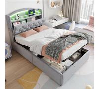 Cama hidráulica acolchada de 90x200 cm con función de almacenamiento y revestimiento de cuero sintético, cama juvenil para niños con estantería y cabecero abatible, cama individual de terciopelo, colo