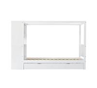 Cama individual 90x200 - cama infantil con protección, almacenamiento con 5 cajones y ruedas - blanco+natural