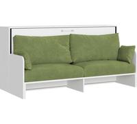 Cama individual con armario y sofá, con colchón de fresno blanco, color verde