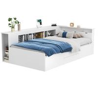 Cama individual con espacio de almacenamiento: elegante mueble compacto para dormir en color blanco, con cajones y estantería