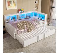 Cama individual de 90 x 200 y 90 x 190 cm con armarios de almacenamiento | Cama infantil con cama nido y somier, cama de día para adultos y adolescentes, cama funcional sin colchón