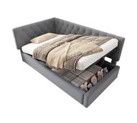 Cama individual de terciopelo 90x190cm con almacenaje,gris