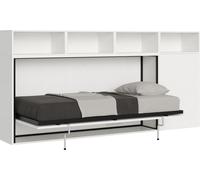 Cama individual Kando, de fresno en color blanco, composición A, con colchón y estructura abatible