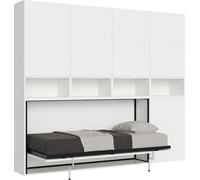 Cama individual Kando, de fresno en color blanco, composición C, con colchón y estructura abatible