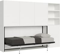 Cama individual Kando, de fresno en color blanco, composición F, con colchón y estructura abatible