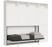 Cama individual Kando, madera de fresno, color blanco. Modelo B, incluye colchón y mecanismo abatible