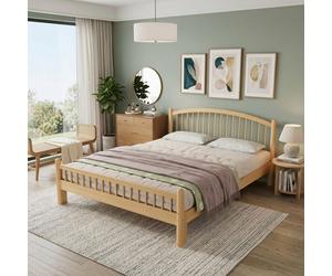 Cama individual STILVORA de 140x200 cm, diseño minimalista con cabecero de rejilla, estructura de madera maciza con somier resistente. Cama infantil de color natural