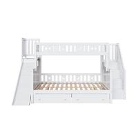 Cama infantil 90x200/140x200 cm - litera de madera maciza con tobogán, estante, 2 cajones, blanco