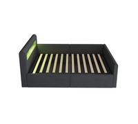 Cama infantil 90x200 cm - con led, luz nocturna, puerto usb, estante, almacenamiento hidráulico, cama individual, para niños y niñas, tela de terciopelo - gris oscuro