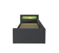 Cama infantil 90x200 cm - con led, luz nocturna, puerto usb, estante, almacenamiento hidráulico, cama individual, para niños y niñas, tela de terciopelo - gris oscuro