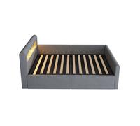 Cama infantil 90x200 cm - con luz led, luz nocturna, puerto usb, con estante, con almacenamiento hidráulico, cama individual, para niños y niñas, tela de terciopelo - gris claro
