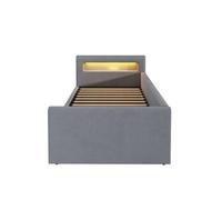 Cama infantil 90x200 cm - con luz led, luz nocturna, puerto usb, con estante, con almacenamiento hidráulico, cama individual, para niños y niñas, tela de terciopelo - gris claro
