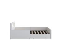 Cama infantil 90x200 cm - con luz nocturna y puerto usb, con compartimentos de almacenamiento, laterales elevados para seguridad, cama individual fácil, para niños y niñas, cuero sintético - blanco