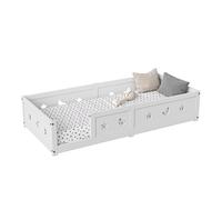 Cama Infantil 90x200 con Barreras Estrellas y Luna - Cuna Montessori Segura y Multifuncional para Dormitorio Infantil