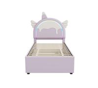 Cama infantil 90x200cm con cama nido 90x190cm - cabecero en forma de unicornio con led - en polipiel - lila claro