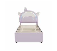 Cama infantil 90x200cm con cama nido 90x190cm - cabecero en forma de unicornio con led - en polipiel - lila claro