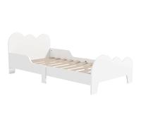 Cama infantil AIYAPLAY de 70x cm con barandilla de seguridad, somier de láminas incluido y decoraciones de nubes, estructura de metal BLANCO