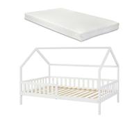 Cama infantil cabaña ydre con colchón regulable en altura pino 120x200cm - blanco [en.casa]
