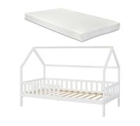 Cama infantil cabaña ydre con colchón regulable en altura pino 90x200cm - blanco [en.casa]