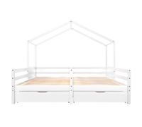 Cama infantil,cama cabaña,cama doble de madera de pino 90x200cm con 2 cajónes y protección contra caídas,blanco