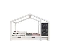 Cama infantil,cama cabaña de madera de pino 90x200cm con 2 cajónes,blanco