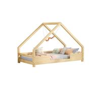 Cama infantil,cama cabaña de madera de pino 90x200cm con valla ondulada,natural