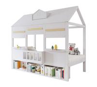 Cama infantil,cama cabaña de madera maciza 90x200 cm,blanco