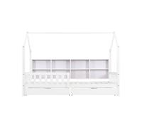 Cama infantil,cama cabaña de madera maciza 90x200cm con 2 cajónes et protección contra caídas,blanco