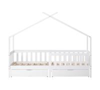 Cama infantil,cama cabaña de madera maciza 90x200cm con 2 cajónes y protección contra caídas,blanco