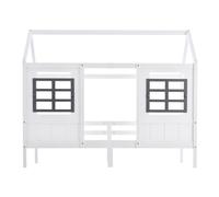Cama infantil,cama cabaña de madera maciza 90x200cm con 2 ventanas y protección contra caídas,blanco