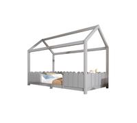 Cama infantil,cama cabaña de madera maciza 90x200cm con protección contra caídas,en forma de casa,gris