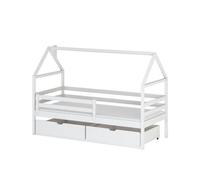 Cama infantil casita con cajones y barandilla mississippi - blanco - 90 x 200