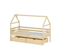 Cama infantil casita con cajones y barandilla mississippi - natural - 90 x 190