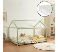 Cama infantil "Cerro", modelo de cama estándar, con colchón de 140x200 cm, color verde menta