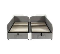 Cama infantil combinada 90x200 cm - cama hidráulica con almacenamiento, vallado blando, bolsa de almacenamiento - blanco+gris