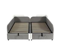 Cama infantil combinada 90x200 cm - cama hidráulica con almacenamiento, vallado blando, bolsa de almacenamiento - blanco+gris