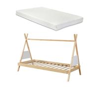 Cama infantil con colchón siikajoki madera de pino 90x200 cm - natural/blanco [en.casa]