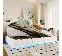 Cama infantil Daybett de 140x200, con barra de luces LED y espacio de almacenamiento con sistema hidráulico, sofá cama con puerto USB y tipo-C, estructura de cama con somier, sin colchón, color blanco