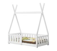 Cama infantil helsingborg con reja de seguridad - estructura tipi - pino 140x70 cm - blanco mate [en.casa]
