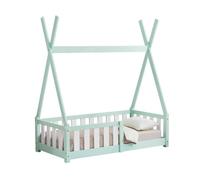 Cama infantil helsingborg con reja de seguridad - estructura tipi - pino 140x70 cm - verde menta [en.casa]