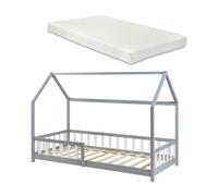 Cama infantil hesel en forma de casa con reja y colchón 90x200cm - gris [en.casa]