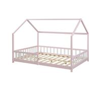 Cama infantil hesel en forma de casa pino con reja 140x200cm - rosa [en.casa]