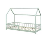 Cama infantil hesel en forma de casa pino con reja 90x200cm - verde menta [en.casa]