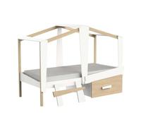 Cama infantil juvenil cabane cajón incluido color roble y blanco mate 90x200 cm