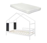Cama infantil lorenskog en forma de casa con colchón 90x200cm blanco [en.casa]