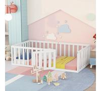 Cama infantil Merax de 90x200 cm, cuna para bebé con protección anticaídas y puerta, fabricada en madera de haya, cama con estructura de suelo, cama juvenil, cama para juegos, cama individual, color b