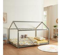 Cama infantil modelo "Cerro", tipo casa, 140x200 cm, color gris