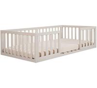 Cama infantil Montessori ROBA, modelo "Lit au sol", con estructura de madera, dimensiones 70x140 cm, incluye somier, ideal para habitación infantil, color crudo con efecto "stone washed"