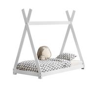Cama infantil onejda - estructura tipi de madera pino - 160 x 80cm - blanco mate [en.casa]